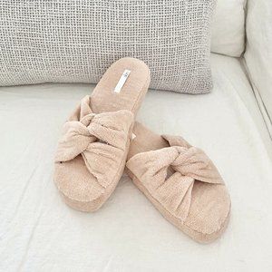 Skin Tan Terry Velour Plush Slides Slippers, Size 8-9 or 9.5-10.5